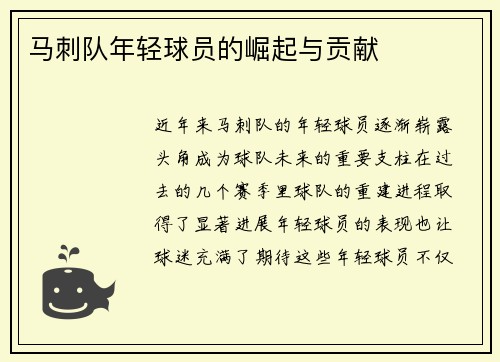 马刺队年轻球员的崛起与贡献