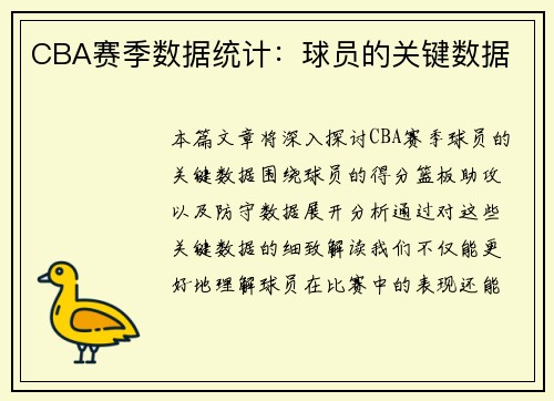 CBA赛季数据统计：球员的关键数据