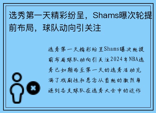 选秀第一天精彩纷呈，Shams曝次轮提前布局，球队动向引关注
