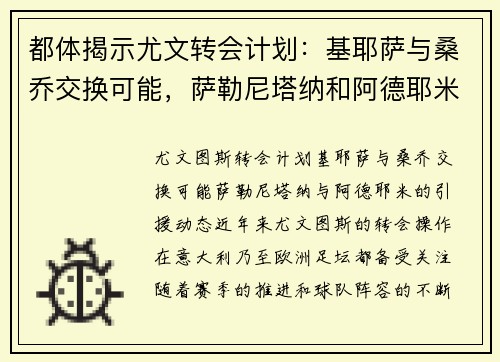 都体揭示尤文转会计划：基耶萨与桑乔交换可能，萨勒尼塔纳和阿德耶米也在关注之列