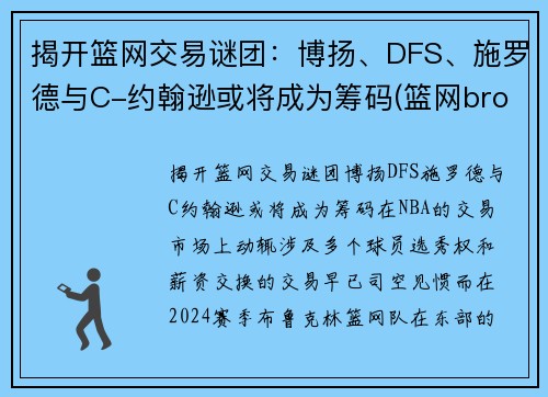 揭开篮网交易谜团：博扬、DFS、施罗德与C-约翰逊或将成为筹码(篮网brooklyn)